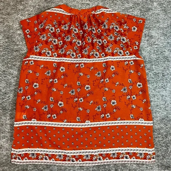 Liz Claiborne Blouse Womens Small Orange Floral Cap Sleeve V-Neck Boho Office - Picture 5 of 12